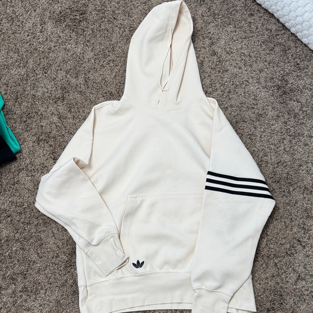 Adidas Cream Hoodie with Black Stripes
